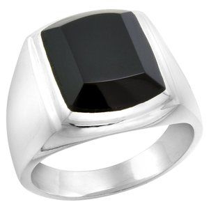 Large Sterling Silver Mens Black Onyx Ring